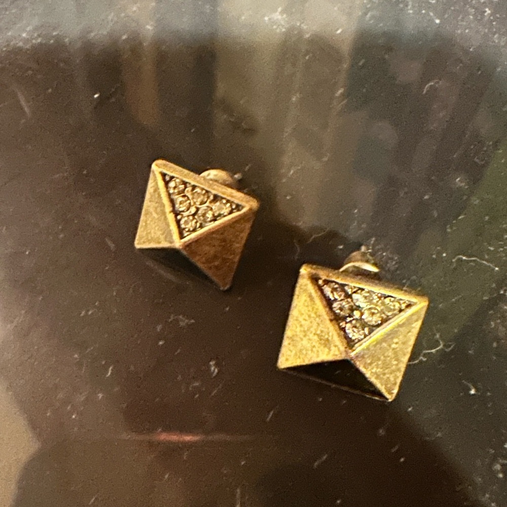 Gold and Black Pyramid Stud Earrings